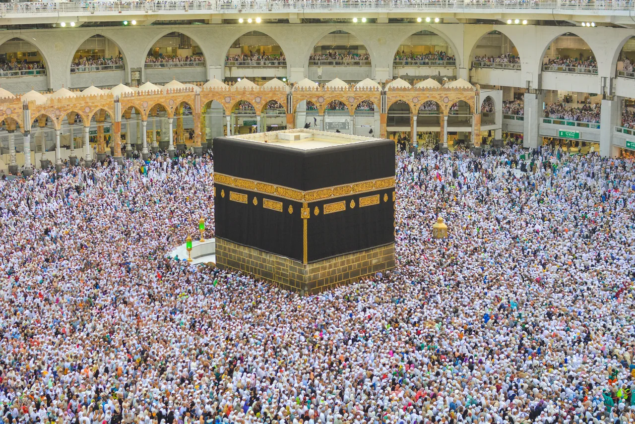 The Ka’bah surrounded by worshippers at Masjid al-Haram during Hajj